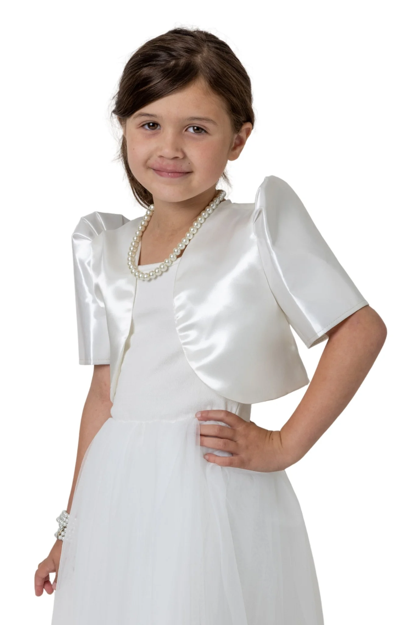 AR06 - Girls' Satin Bolero Beige - Filipiniana