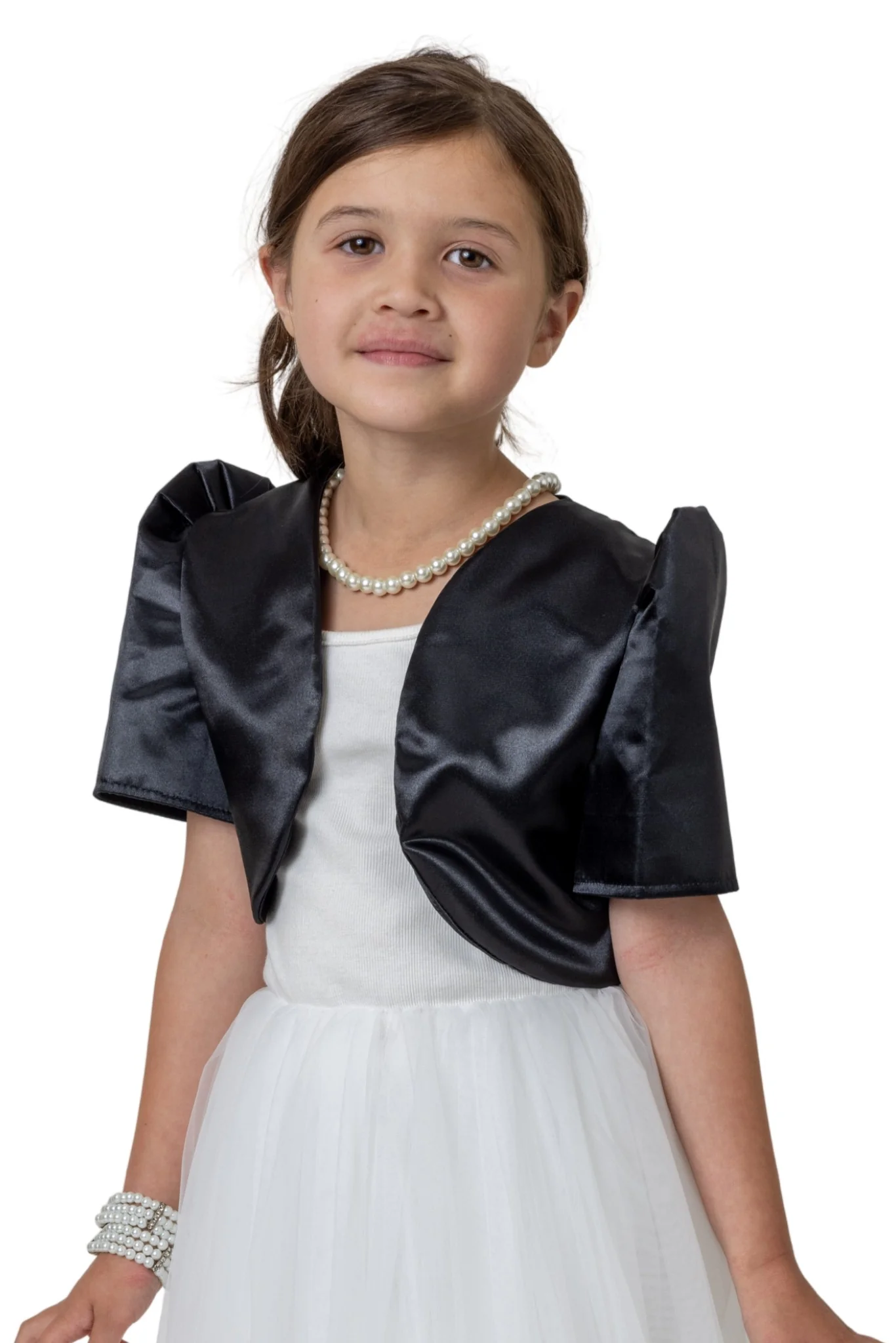 AR07 - Girls' Satin Bolero Black - Filipiniana
