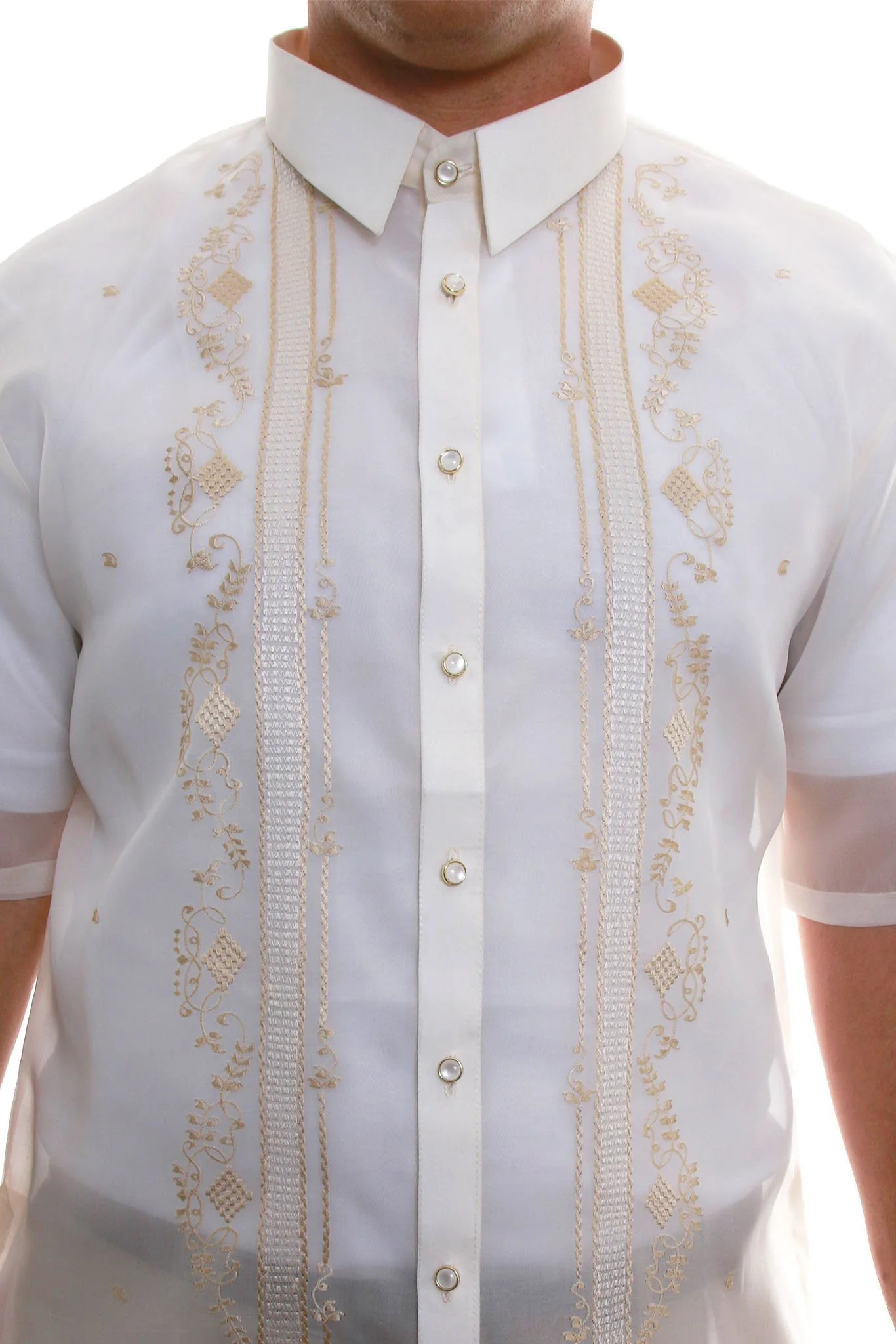 MJ17 - Big & Tall - Jusi Barong Tagalog Full-Open Short-Sleeve - Image 3