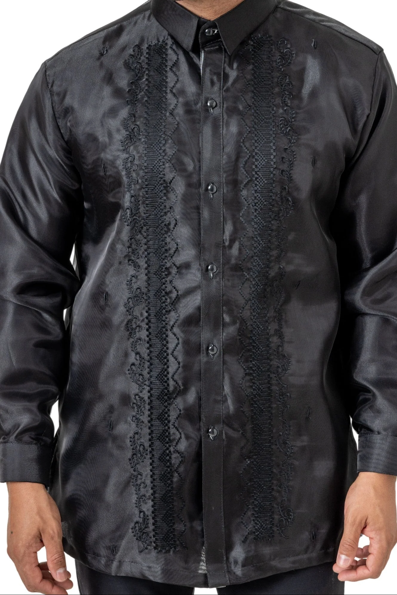 BO55 - Boys' Organza Full-Open with Lining Barong Tagalog Black
