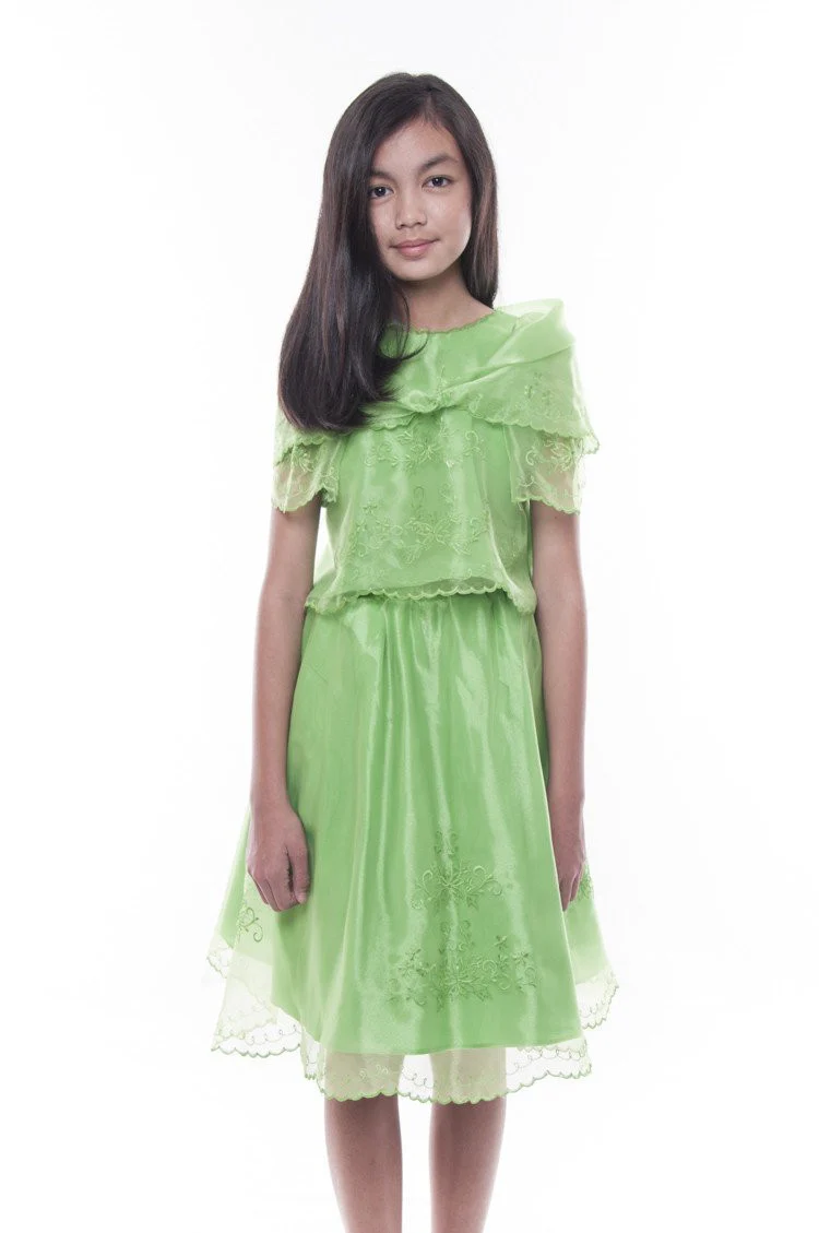 GS07 - MADE-TO-ORDER - Girls' Baro't Saya with Alampay Green Set 004 - Image 6