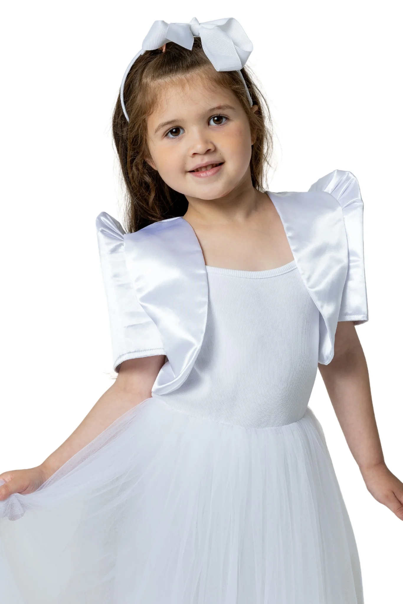 AR01 - Girls' Satin Bolero White - Filipiniana