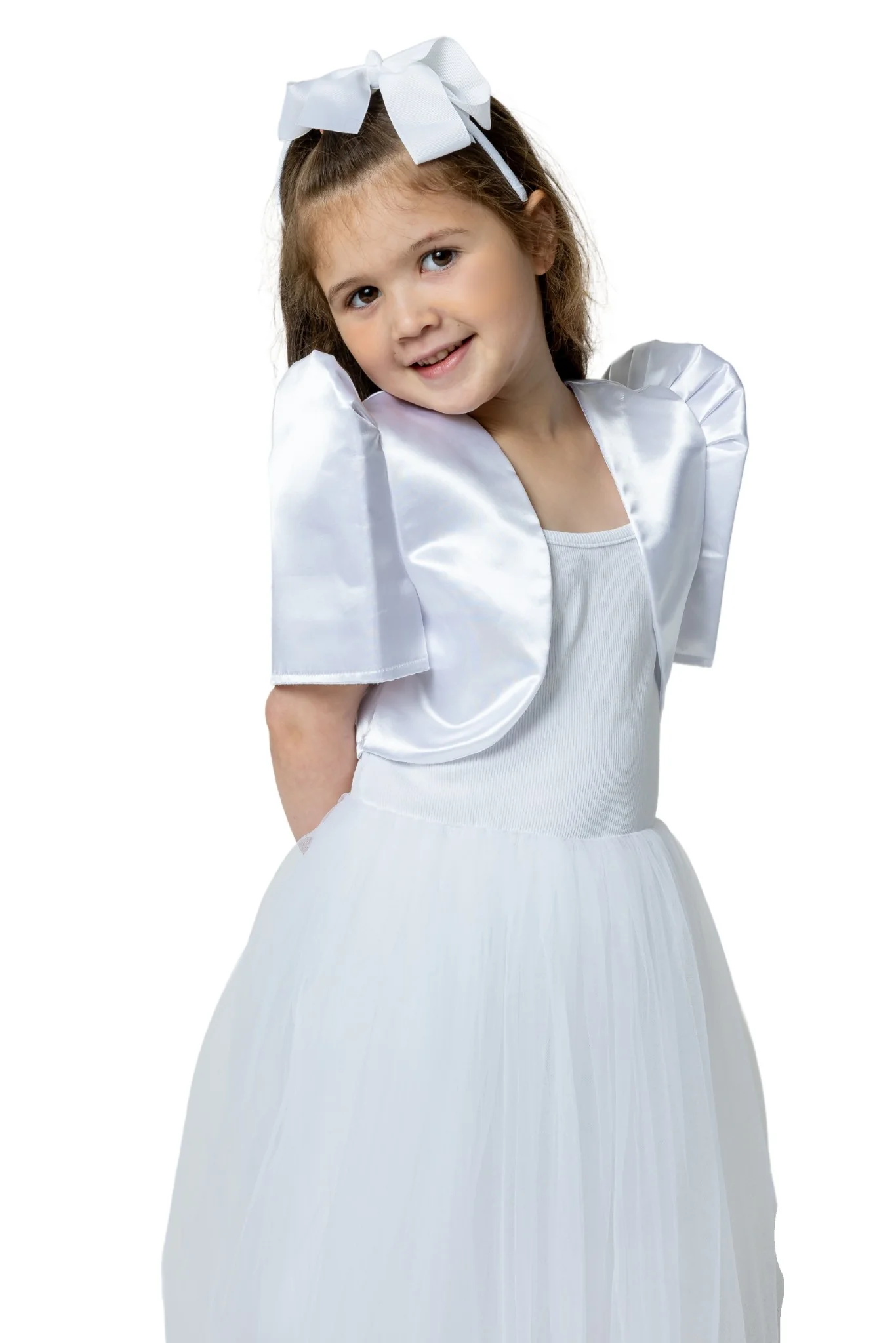 AR01 - Girls' Satin Bolero White - Filipiniana - Image 4