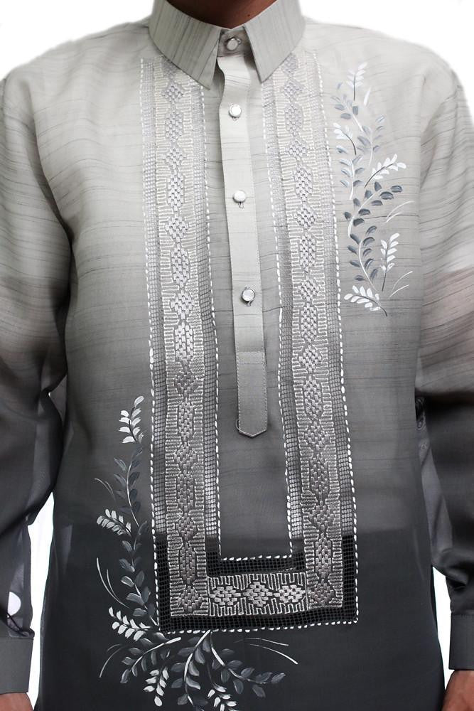MJ11 - Jusi Pina Barong Tagalog Monochromatic Gray - Image 2