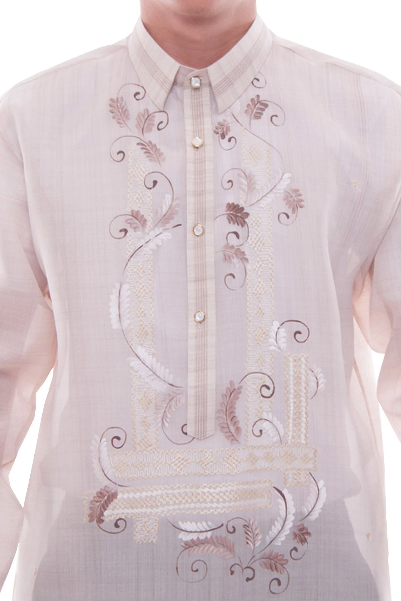 MJ37 - MADE-TO-ORDER - Jusi Pina Barong Tagalog Painting & Burda Brown - Image 3