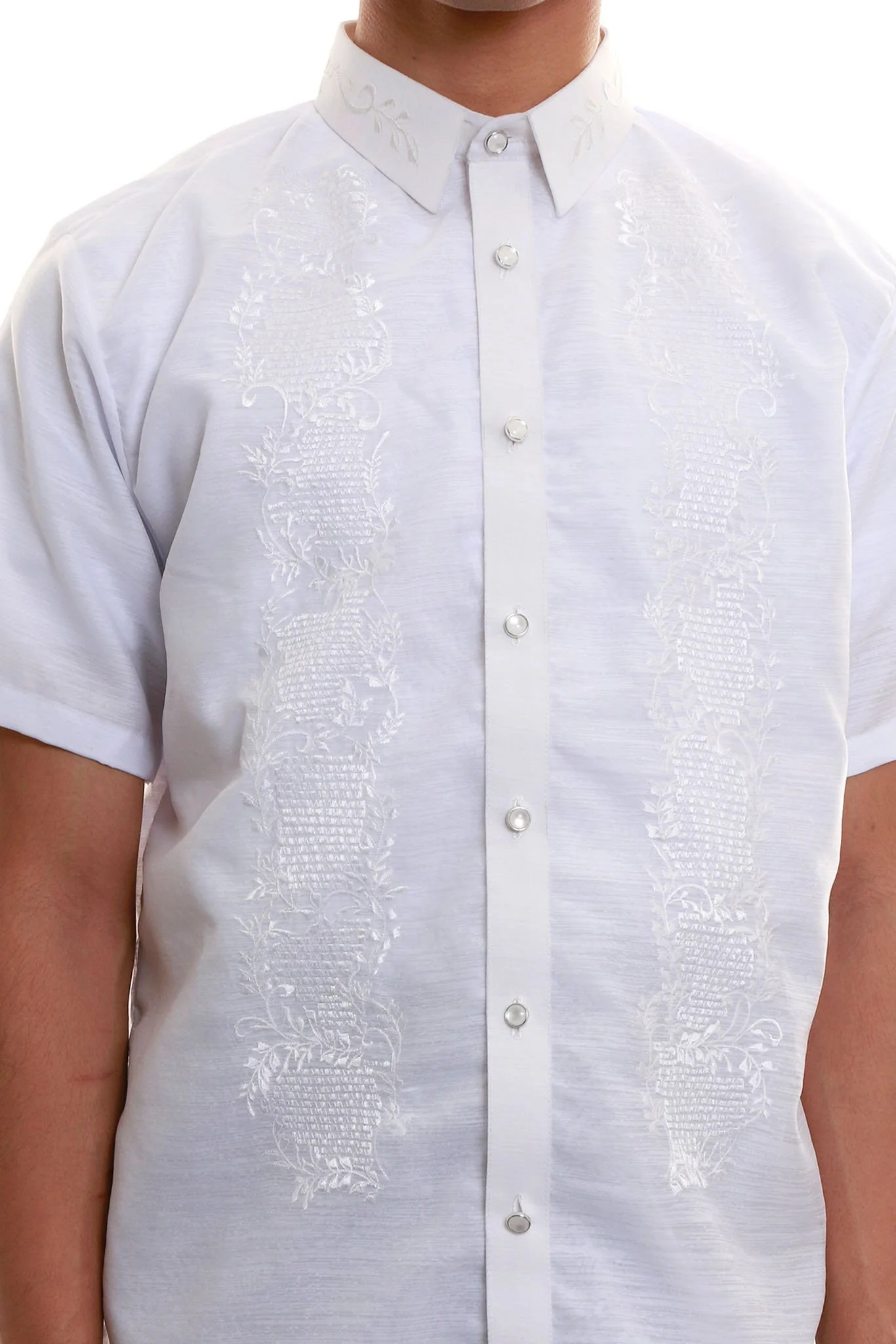 ML06 - Jusilyn Short-Sleeve Full-Open White Barong Tagalog - Image 3