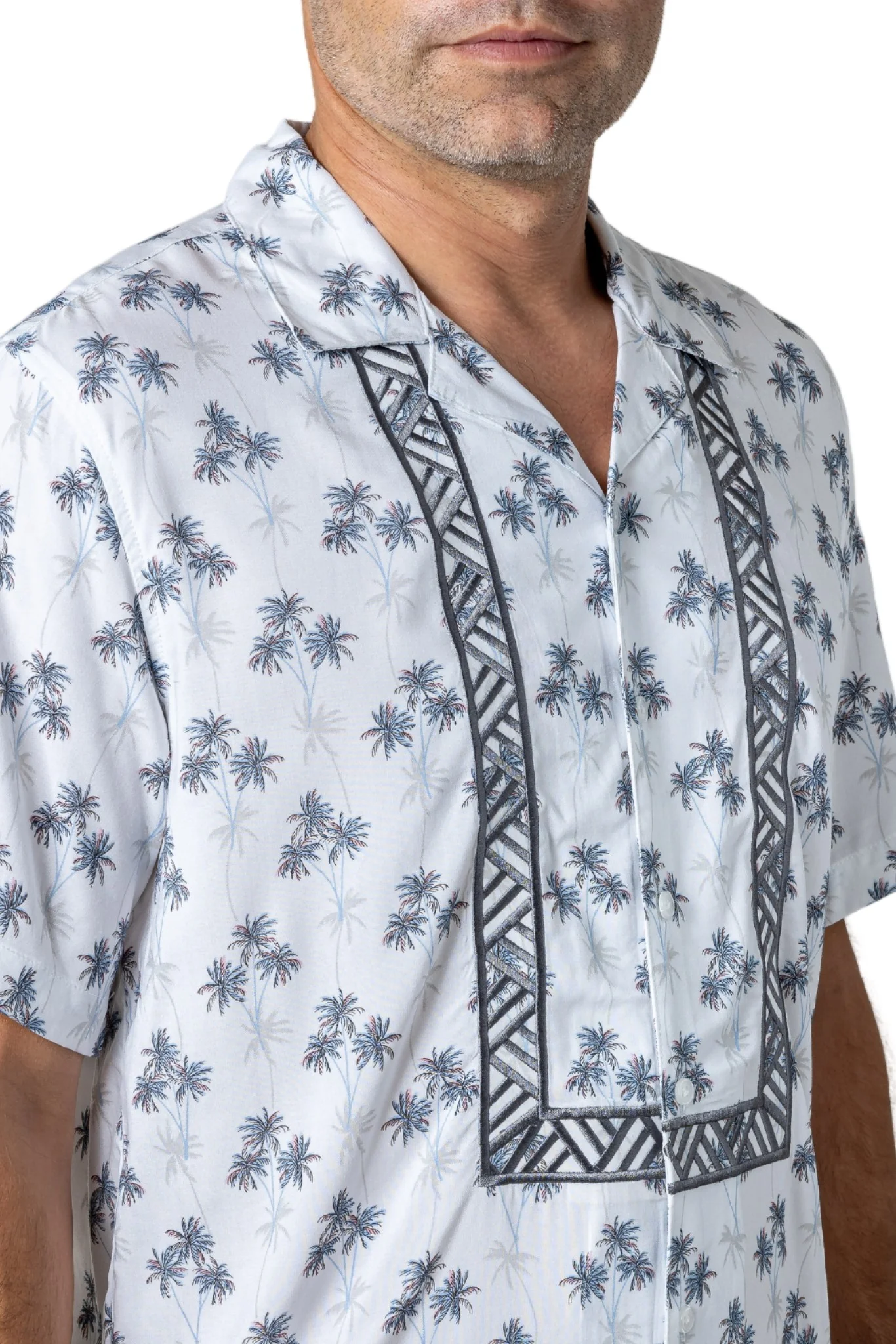 MH02 - Beach Barong Palms - Short-Sleeve Polo Barong Tagalog - Image 3