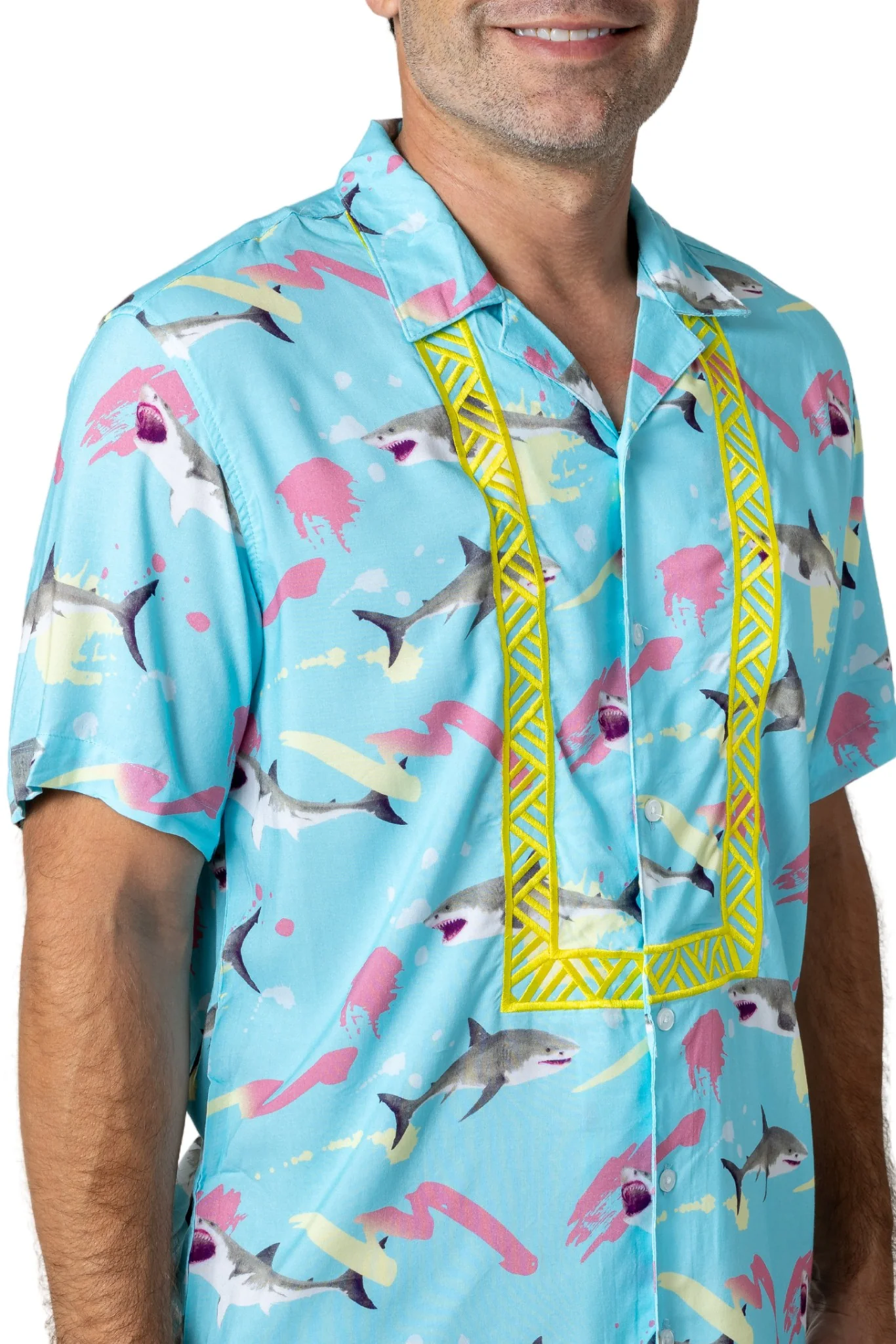 MH07 - Beach Barong Shark - LIMITED - Short-Sleeve Polo Barong Tagalog - Image 3