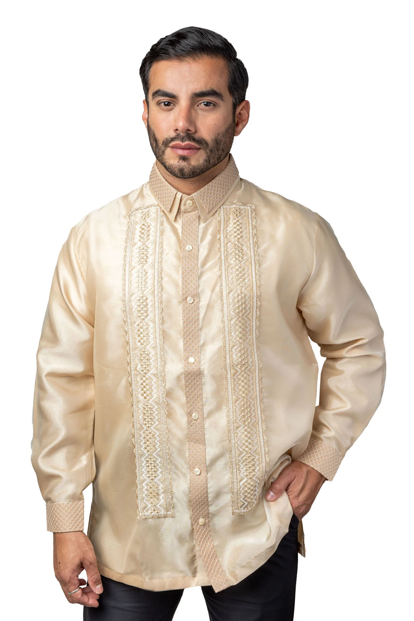 MO32 - Organza Barong Tagalog with Lining Full-Open Mocha