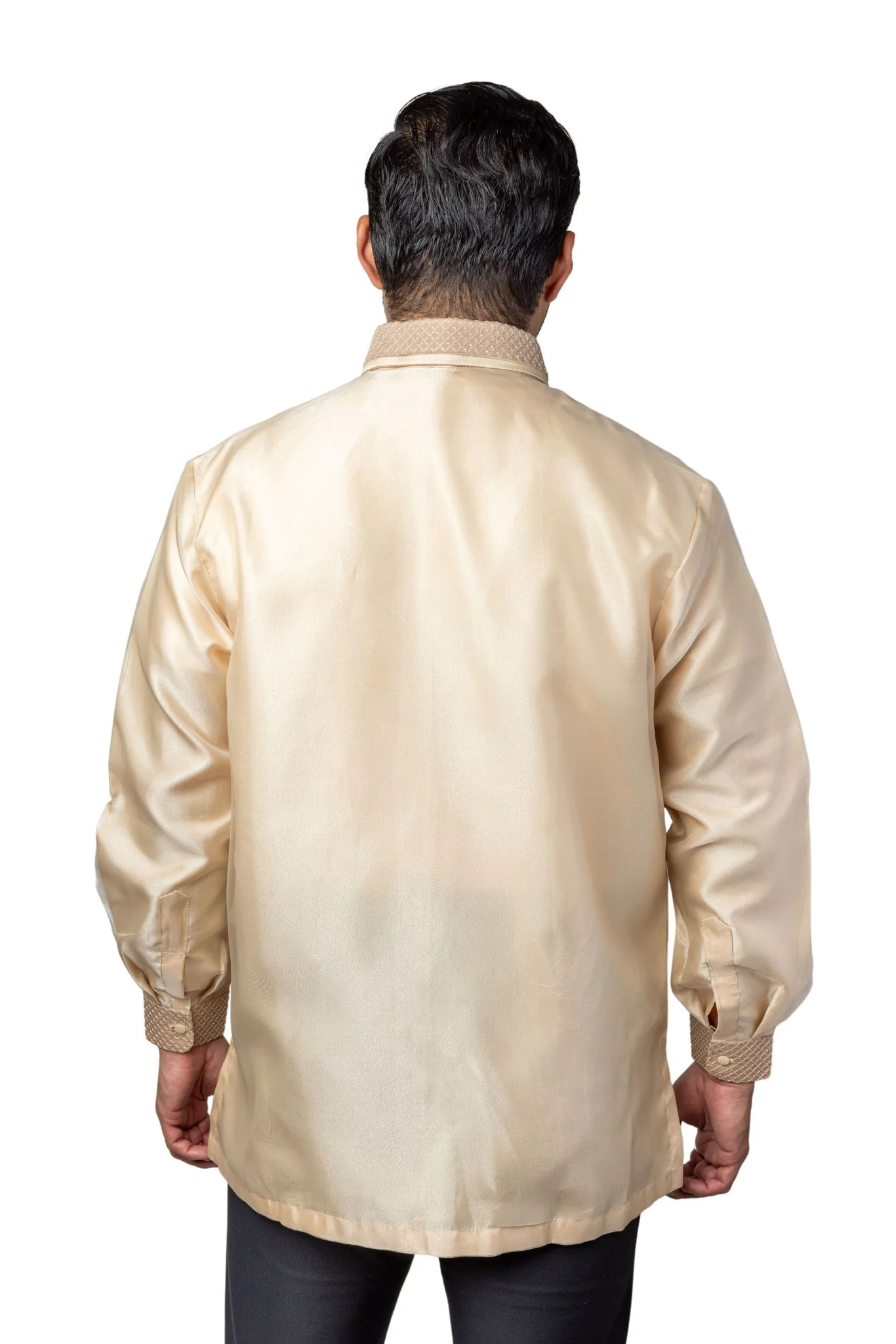 MO32 - Organza Barong Tagalog with Lining Full-Open Mocha - Image 3