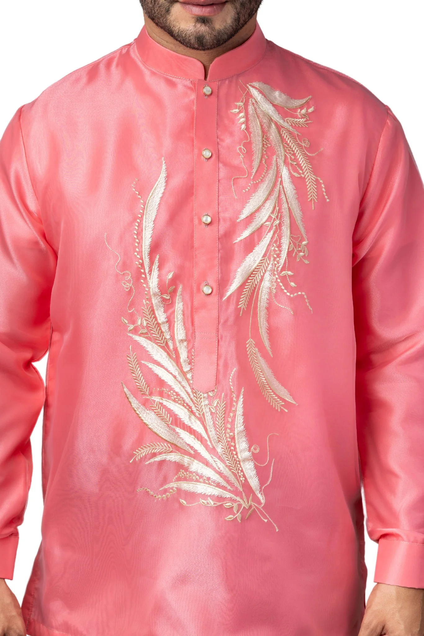 MO34 - Organza Barong Tagalog with Lining Salmon - Image 3