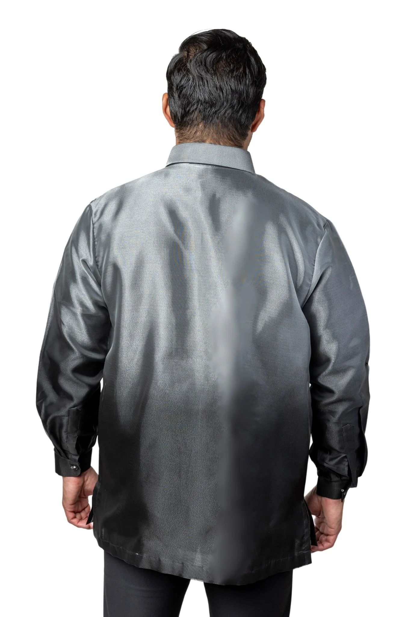 MO35 - Big & Tall - Organza Barong Tagalog Full-Open with Lining Dark Gray - Image 2