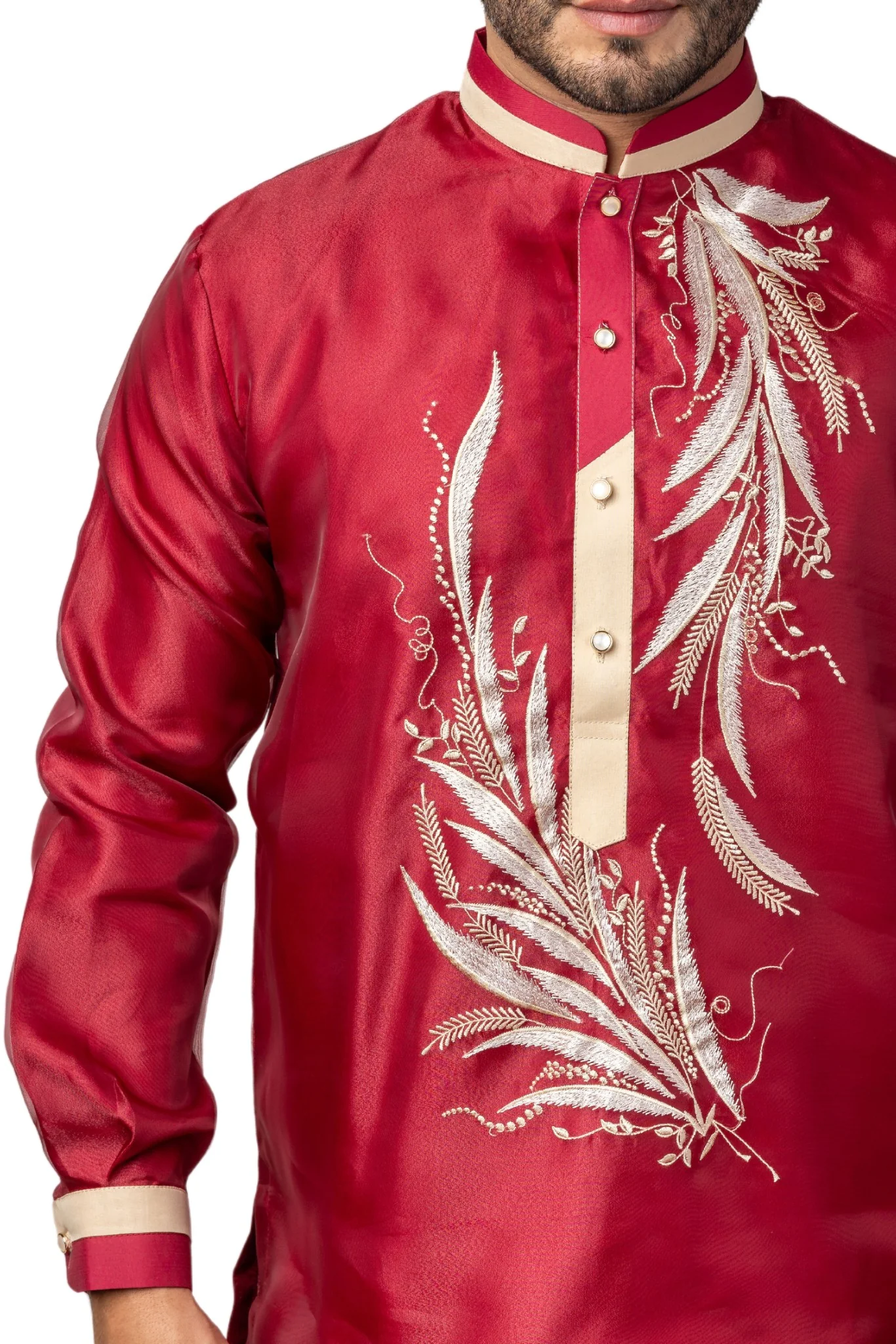 MO39 - Organza Barong Tagalog with Lining Maroon - Image 3