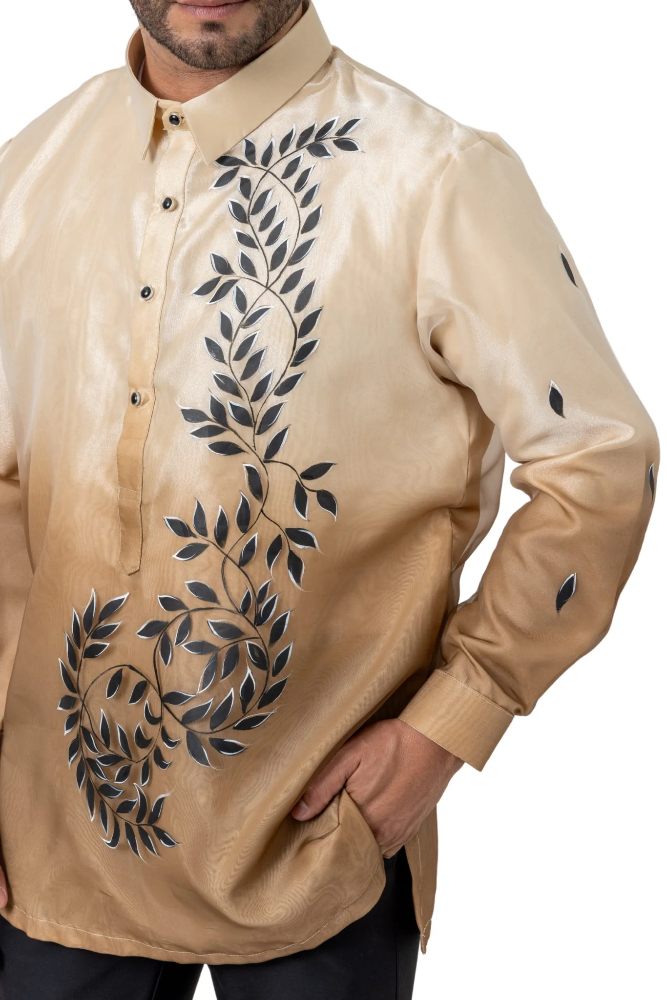 MO49 - Organza Painting Barong Tagalog with Lining Brown - Image 3