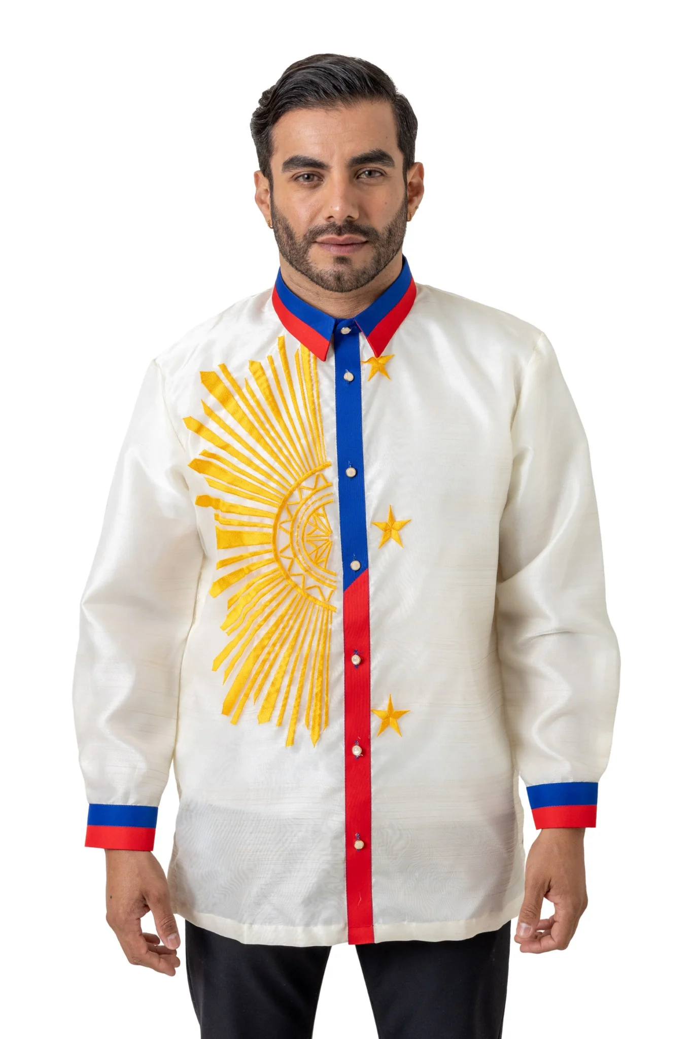 MO51 - Organza Barong Tagalog with Lining Filipino Flag Sun and Stars
