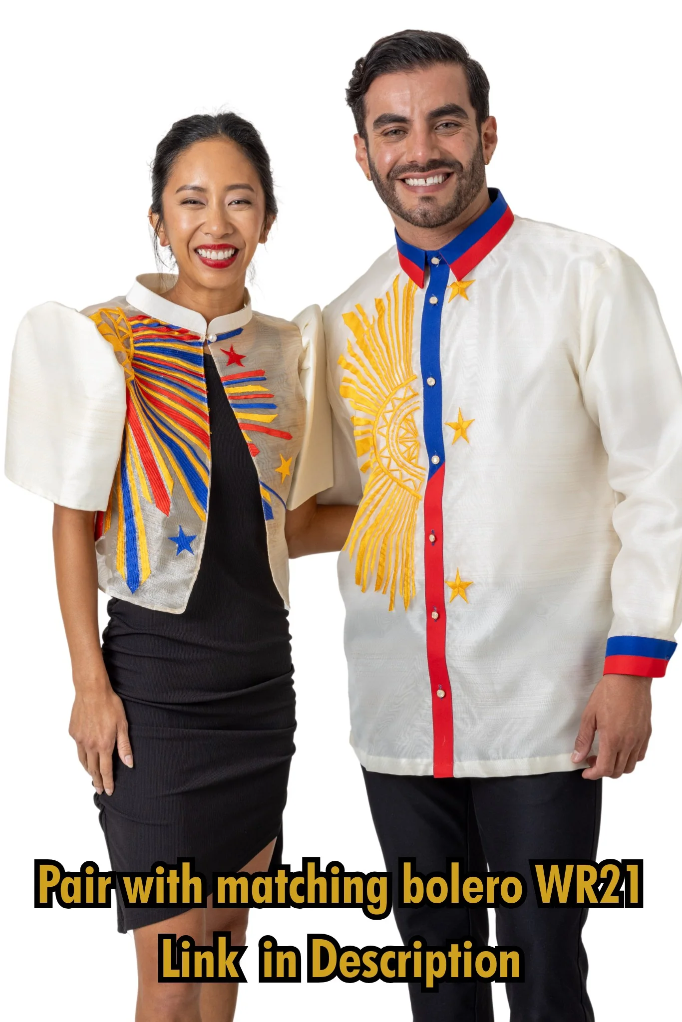 MO51 - Organza Barong Tagalog with Lining Filipino Flag Sun and Stars - Image 4