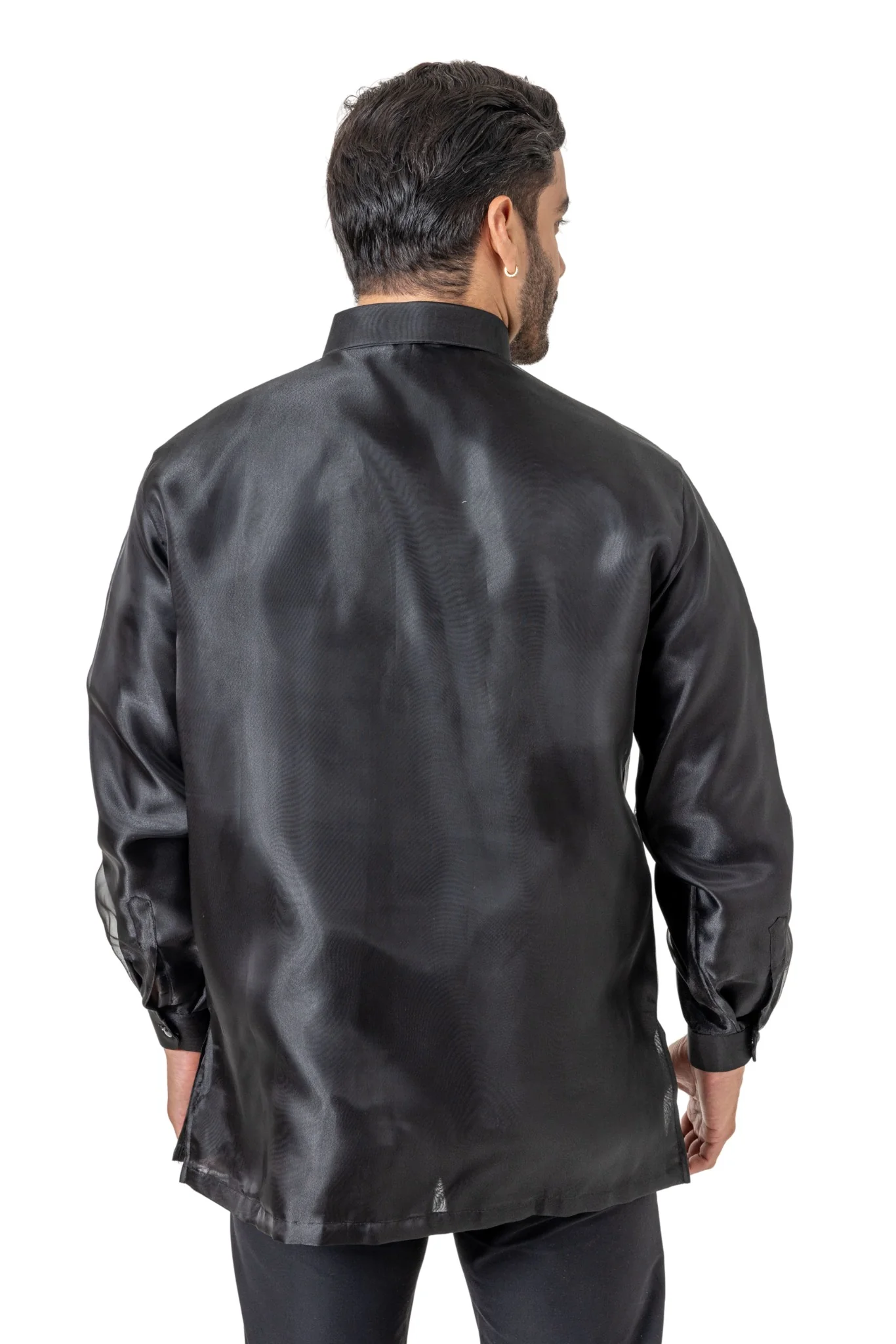 MO55 - Organza Pina Barong Tagalog Full-Open Black - Image 2
