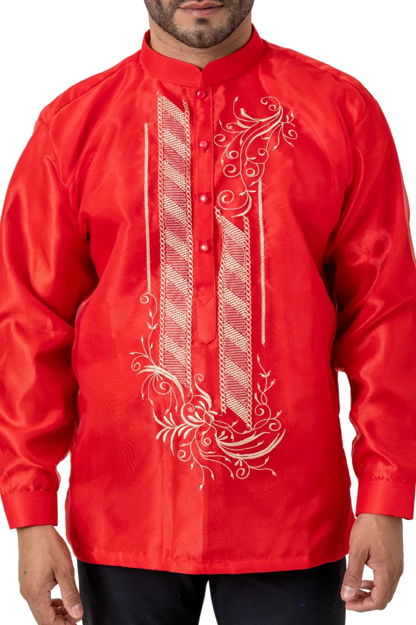 MO58 - Organza Barong Tagalog with Lining Red - Image 3