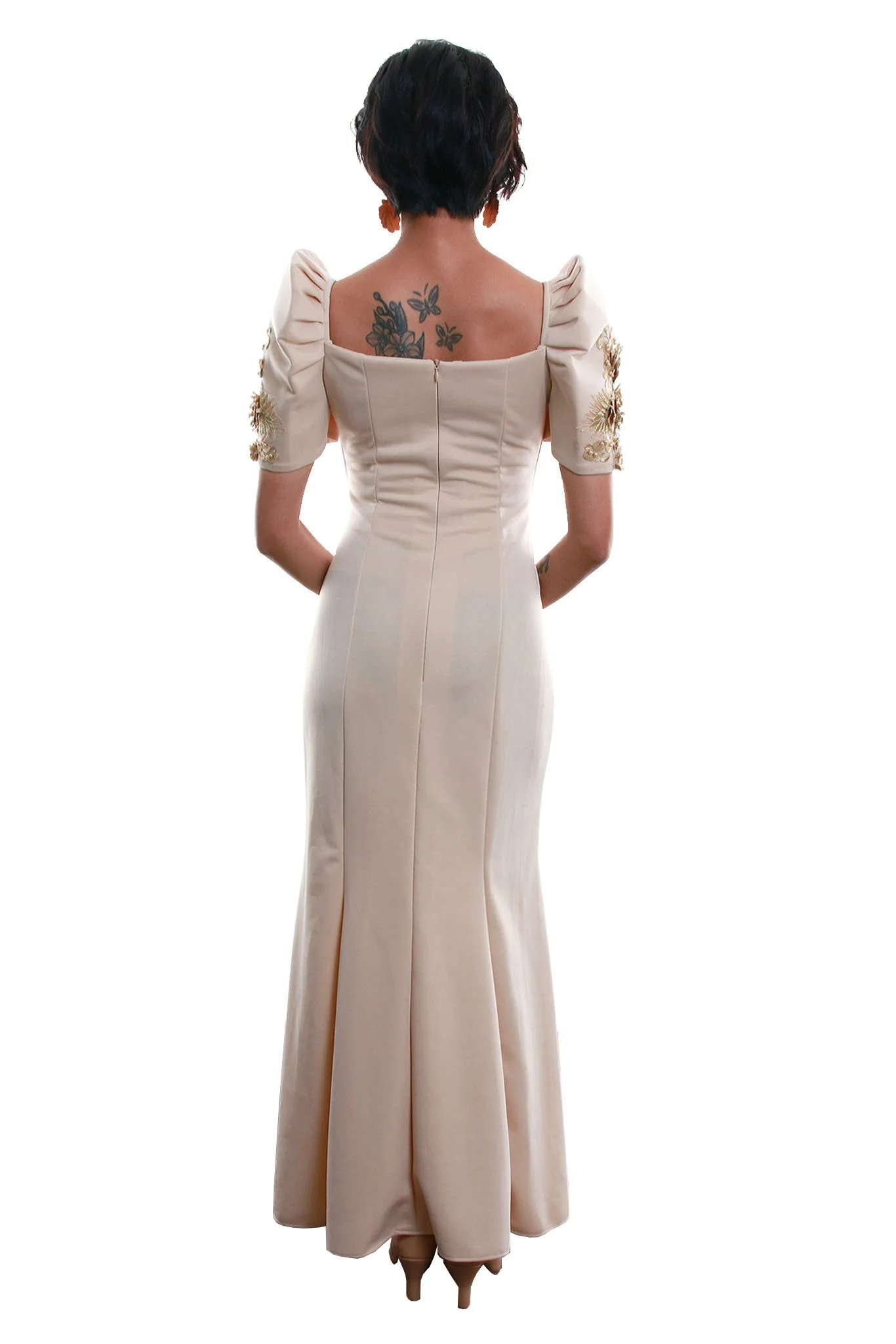 WD07 - Neoprene Mestiza Gown Mocha - Filipiniana - Image 2