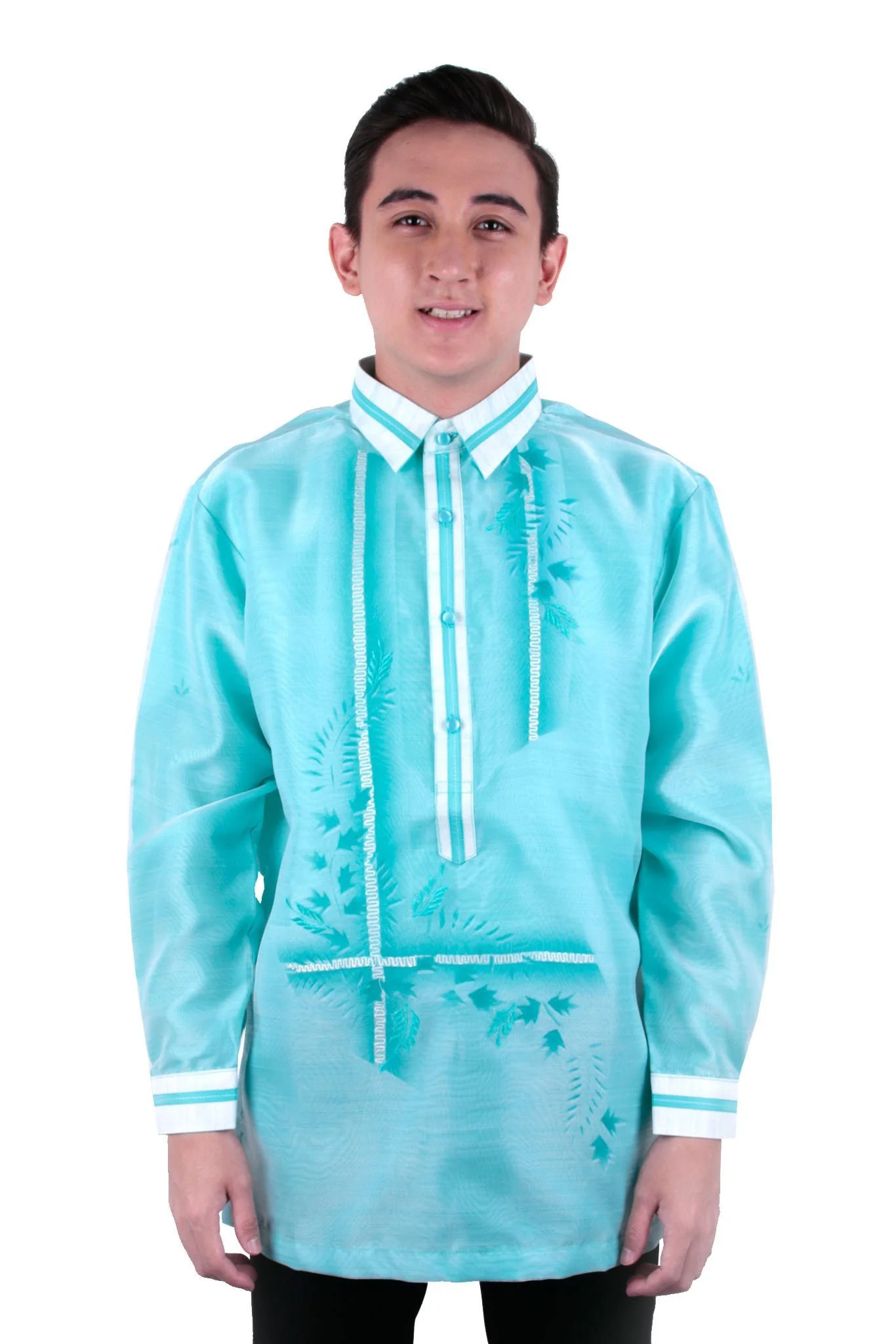 MO26 - Organza Pina Barong Tagalog with Lining Aqua Blue