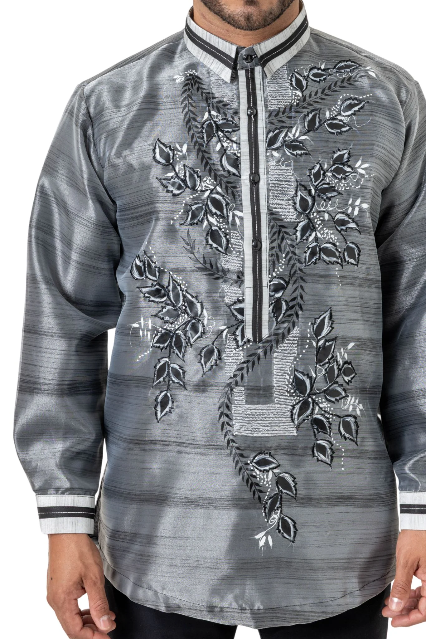 MO10 - Organza Pina Barong Tagalog with Lining Black - Image 3