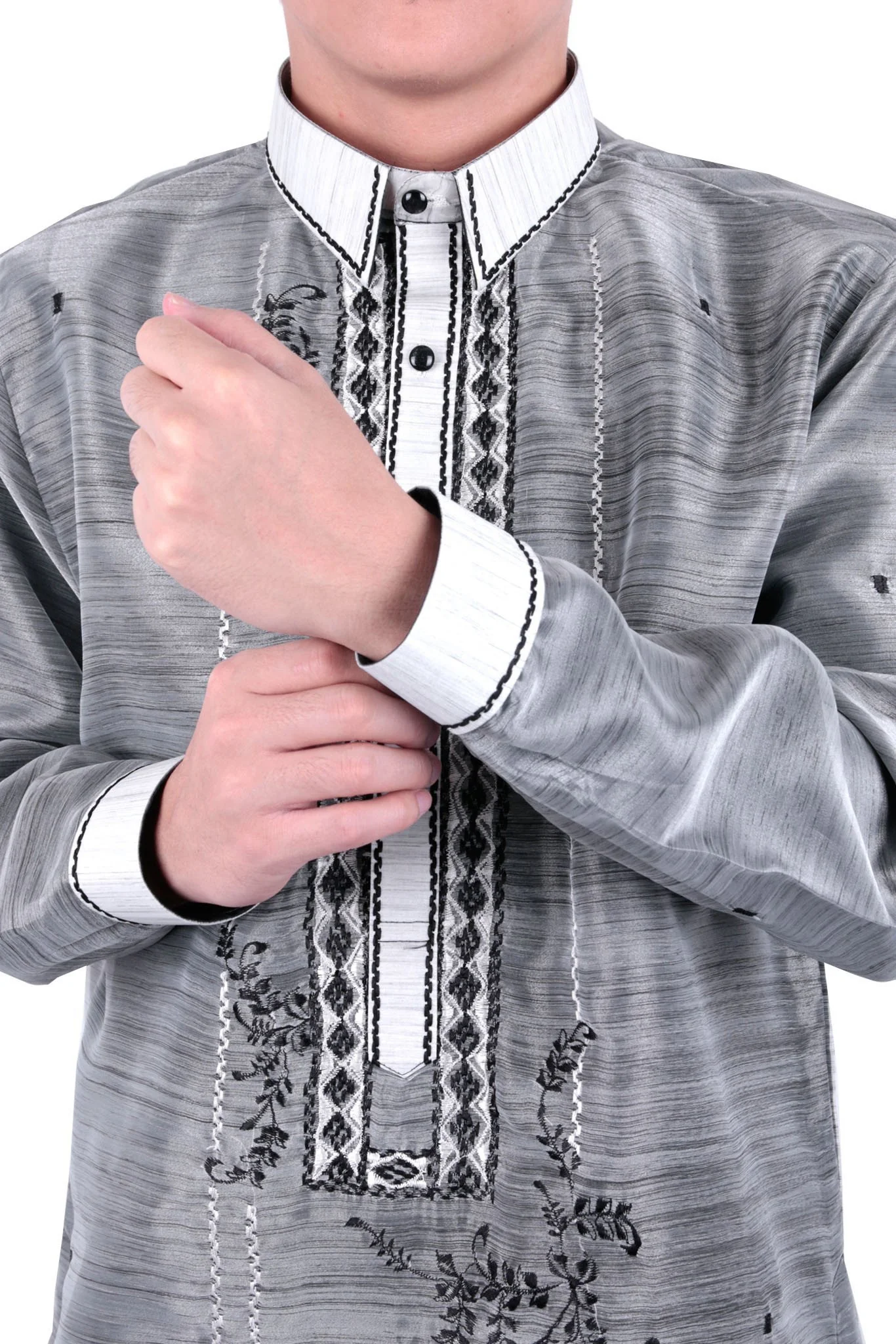 MO28 - MADE-TO-ORDER - Organza Pina Barong Tagalog with Lining Black - Image 3