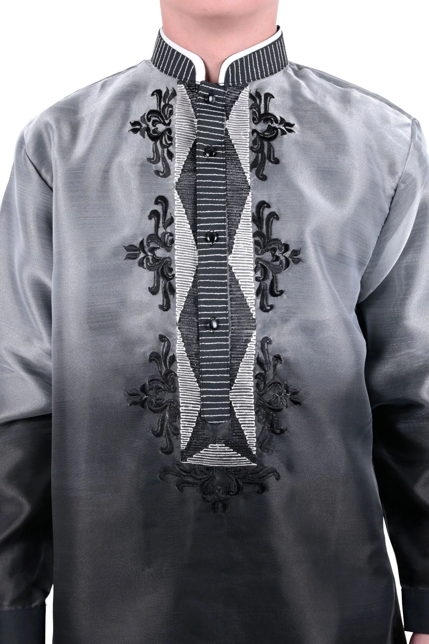 MO30 - MADE-TO-ORDER - Organza Pina Barong Tagalog with Lining Black - Image 3