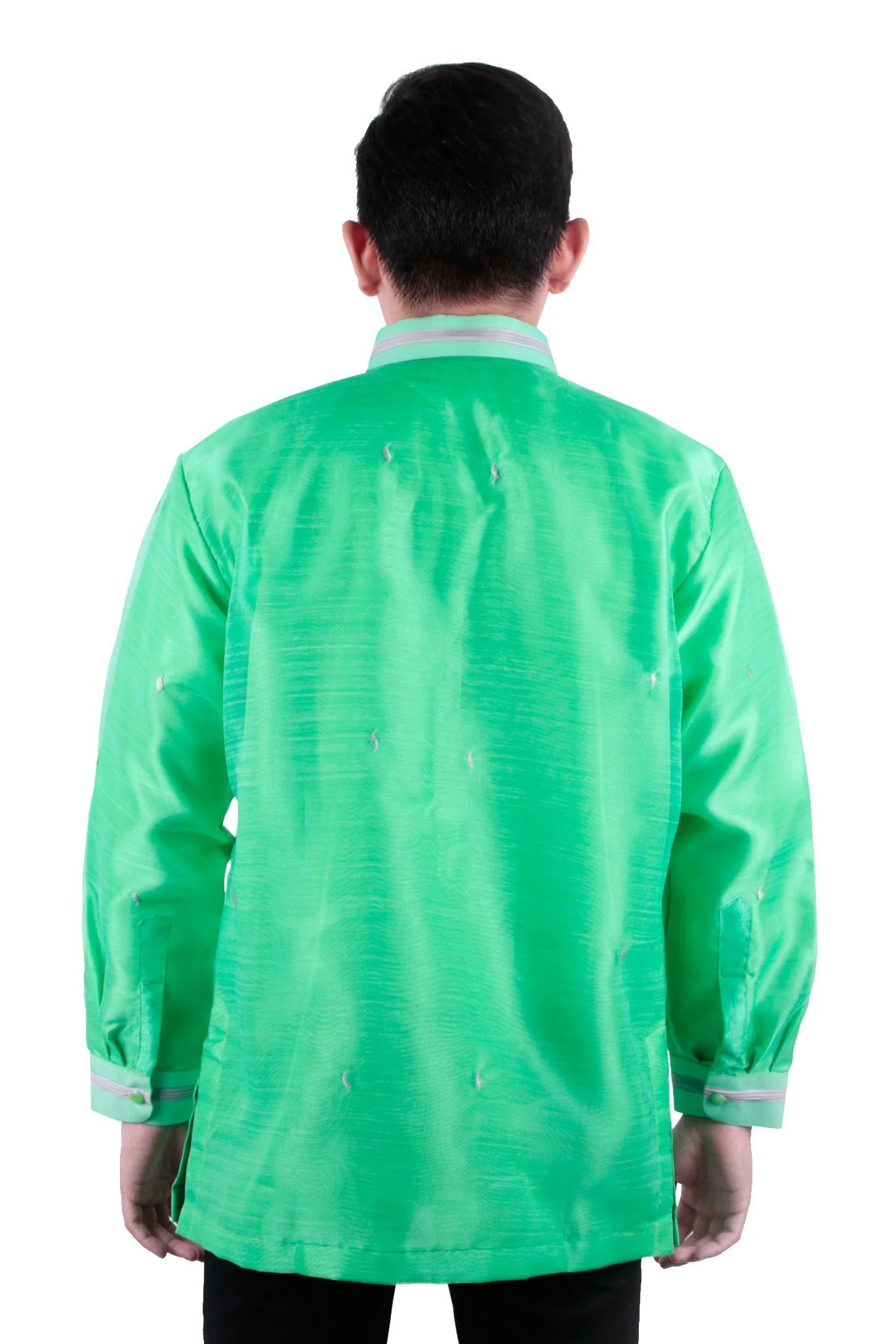 MO25 - MADE-TO-ORDER - Organza Pina Barong Tagalog with Lining Bright Green - Image 2