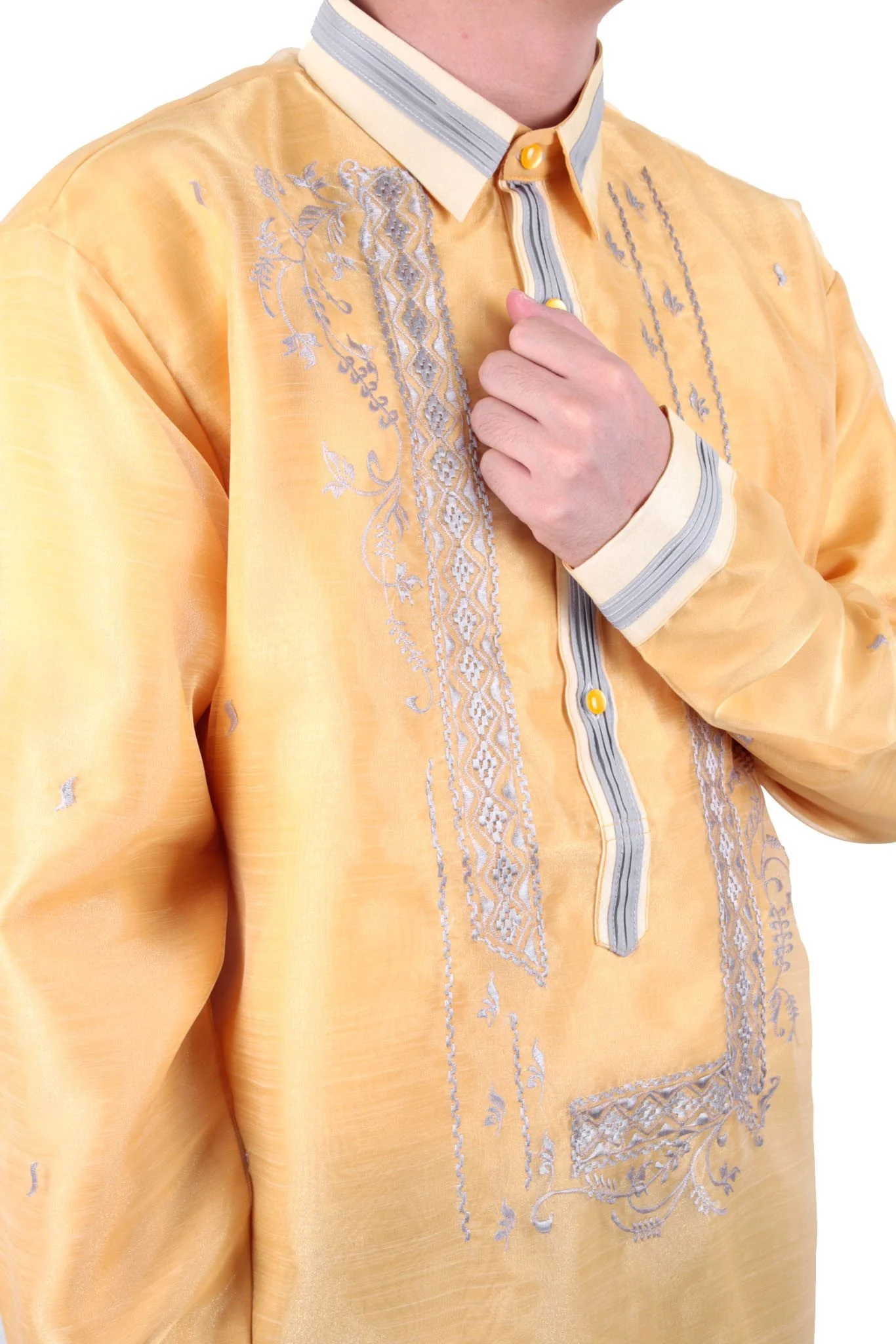 MO24 - Organza Pina Barong Tagalog with Lining Gold - Image 3