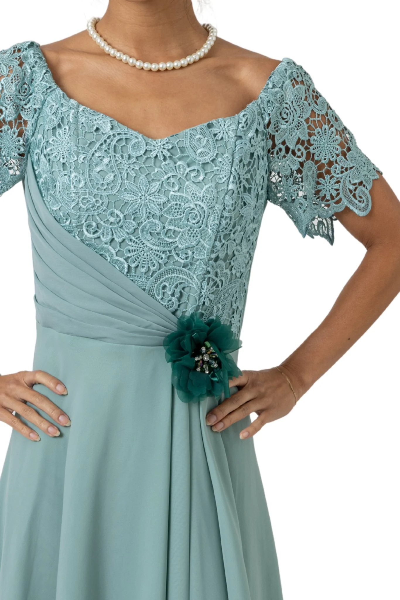 WD23 - Filipiniana Chiffon and 3D Lace Gown Sage Green - Image 4