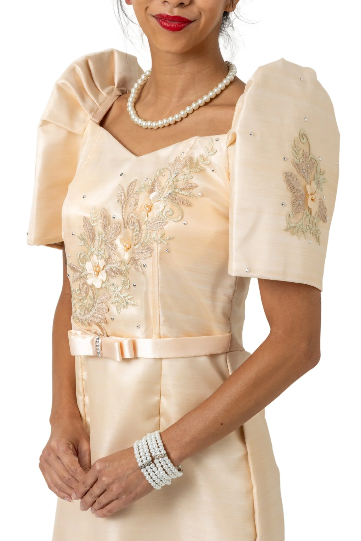 WD21 - Filipiniana 3D Lace Midi Dress Beige - Image 3