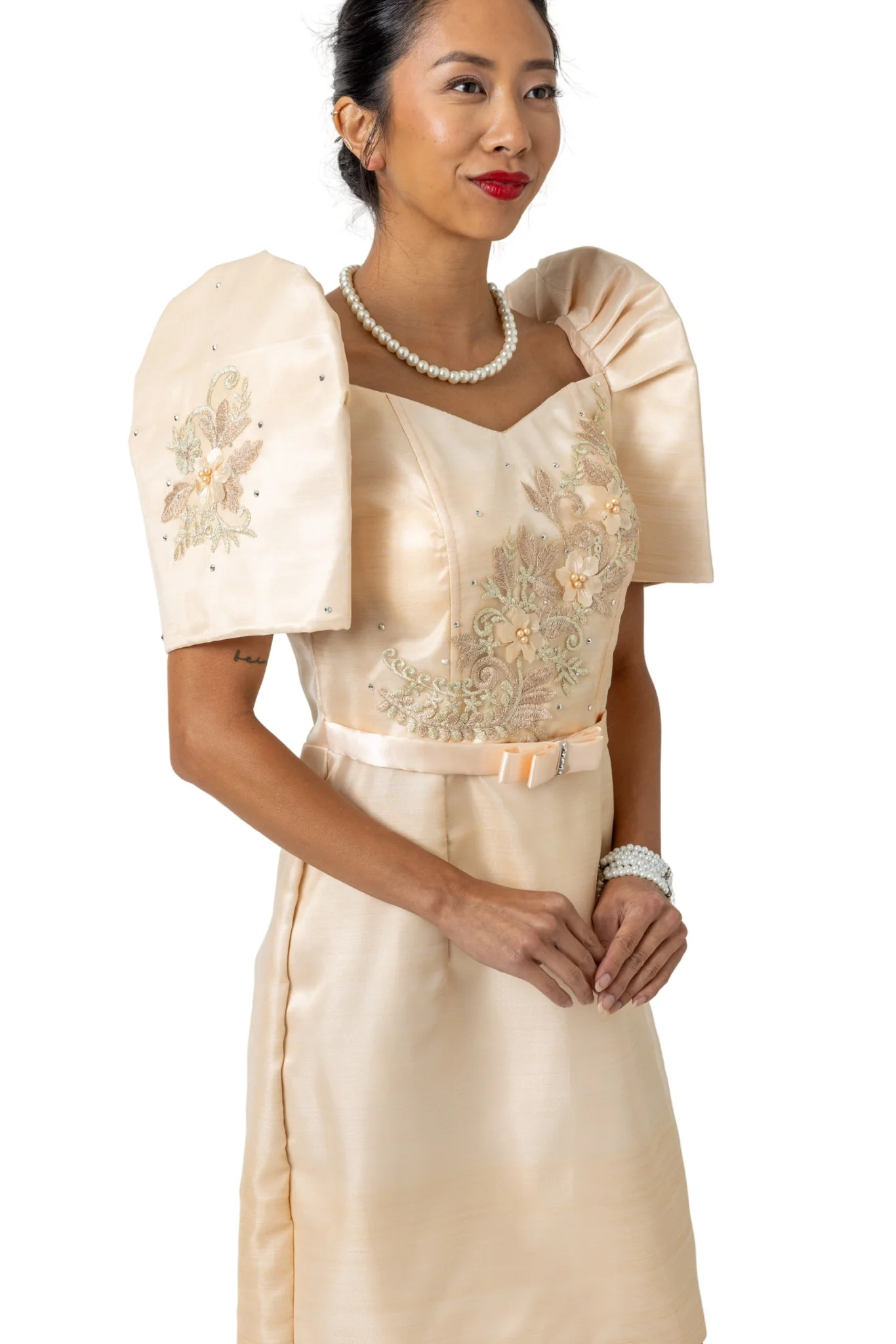 WD21 - Filipiniana 3D Lace Midi Dress Beige - Image 4