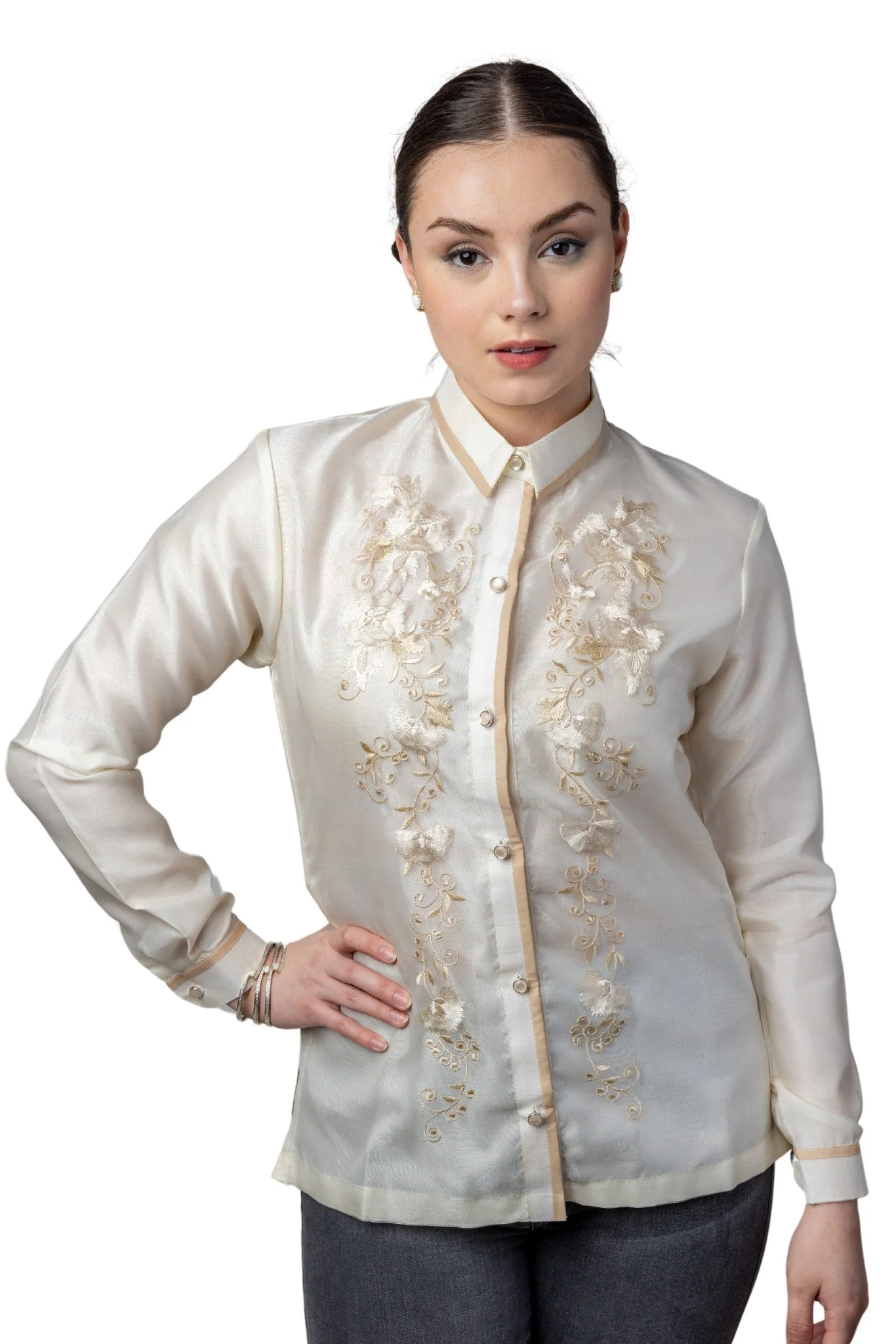 WO10 - Women's Barong Tagalog Beige - Filipiniana