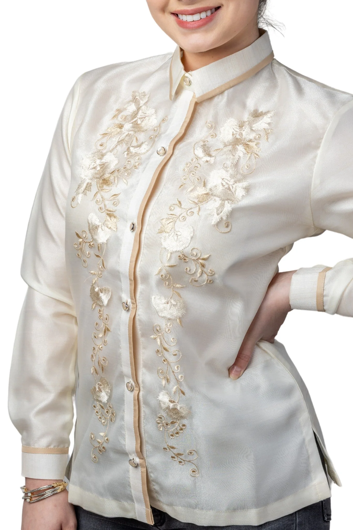 WO10 - Women's Barong Tagalog Beige - Filipiniana - Image 3