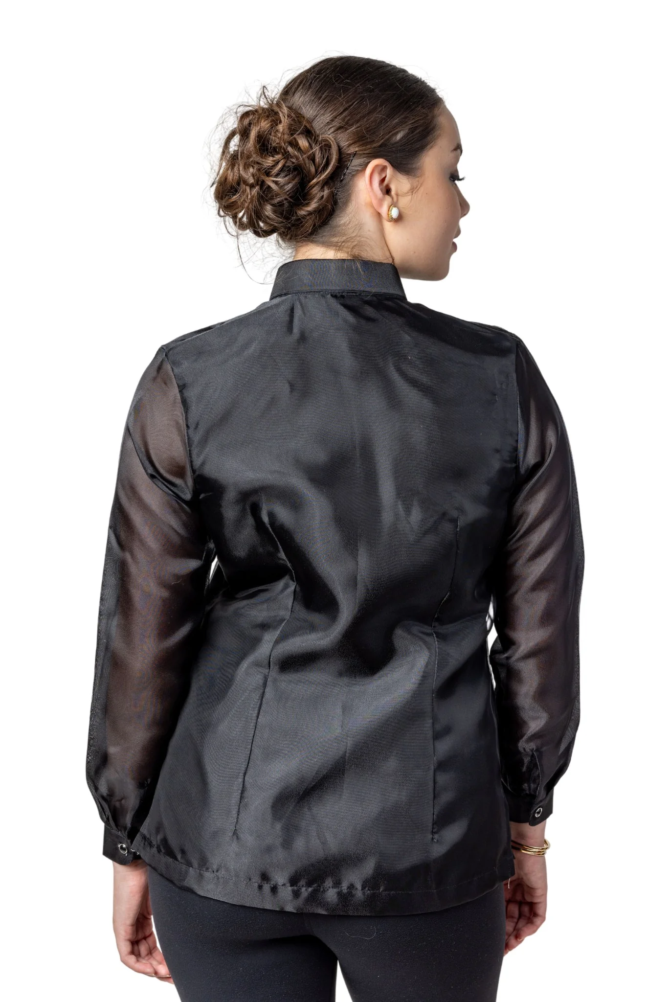 WO12 - Women's Barong Tagalog Black - Filipiniana - Image 2