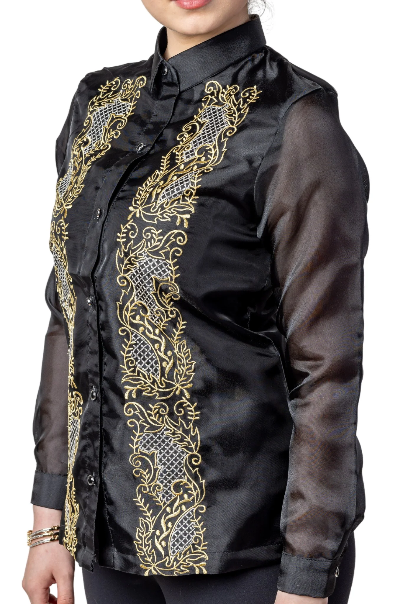 WO12 - Women's Barong Tagalog Black - Filipiniana - Image 3