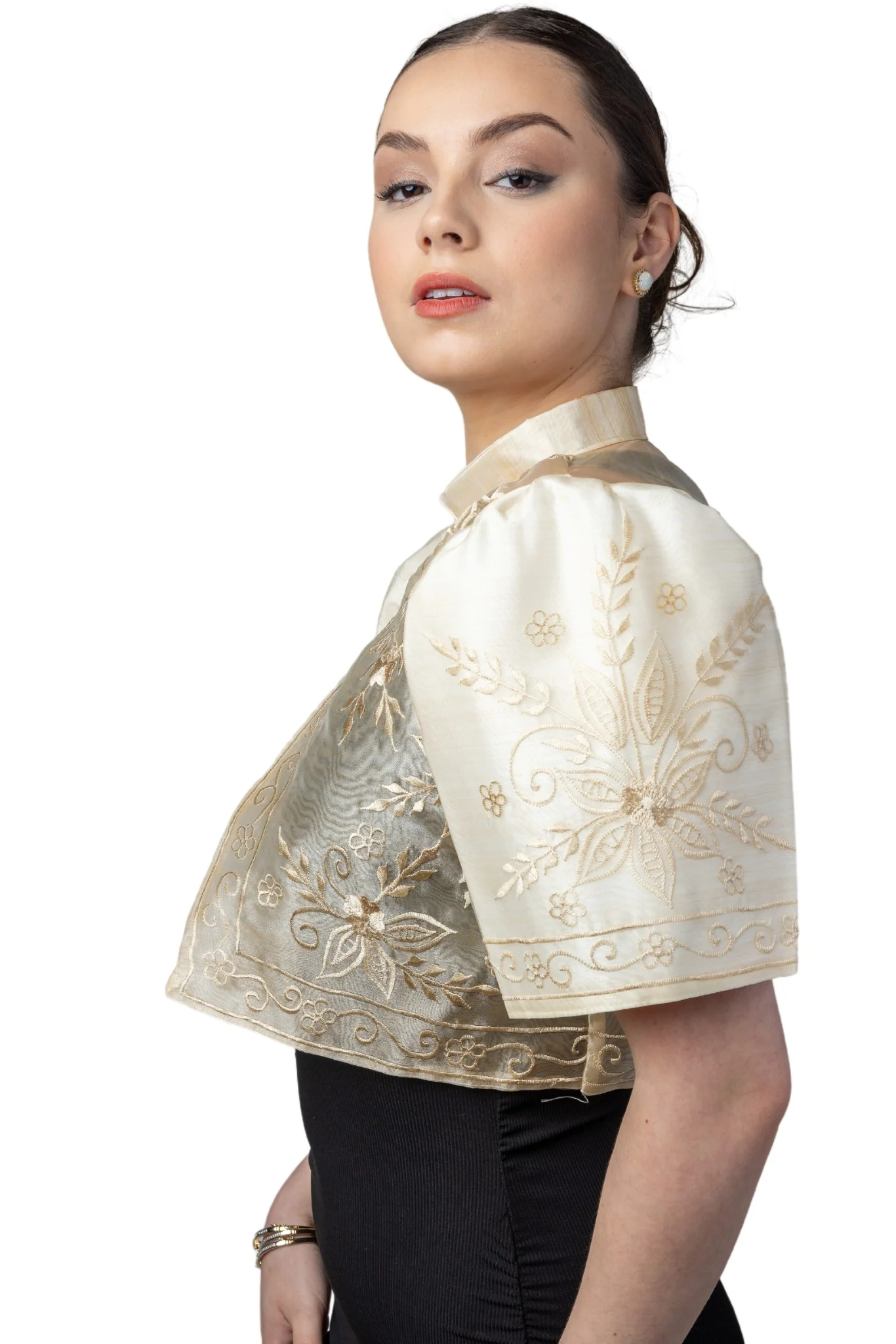 WR15 - One-Button Bolero Beige - Filipiniana (Has Plus Sizes) - Image 3