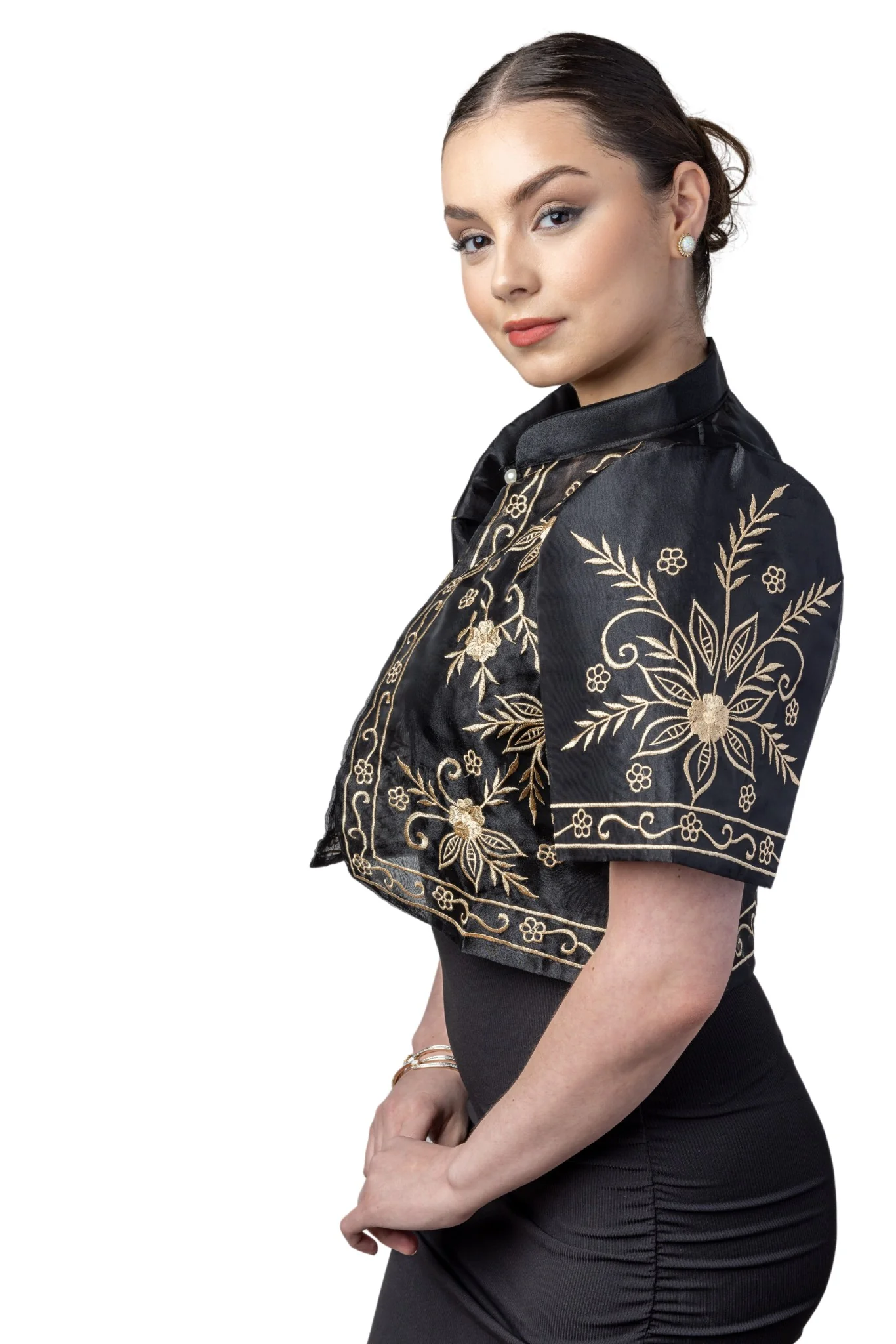 WR16 - One-Button Bolero Black - Filipiniana (Has Plus Sizes) - Image 3
