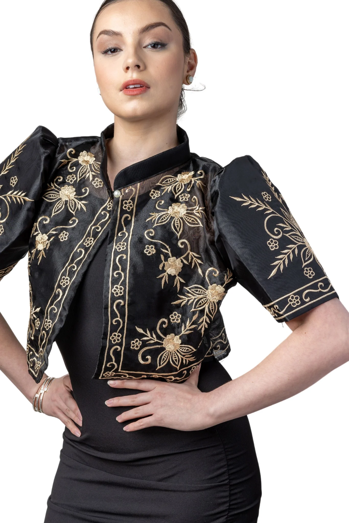 WR16 - One-Button Bolero Black - Filipiniana (Has Plus Sizes) - Image 4