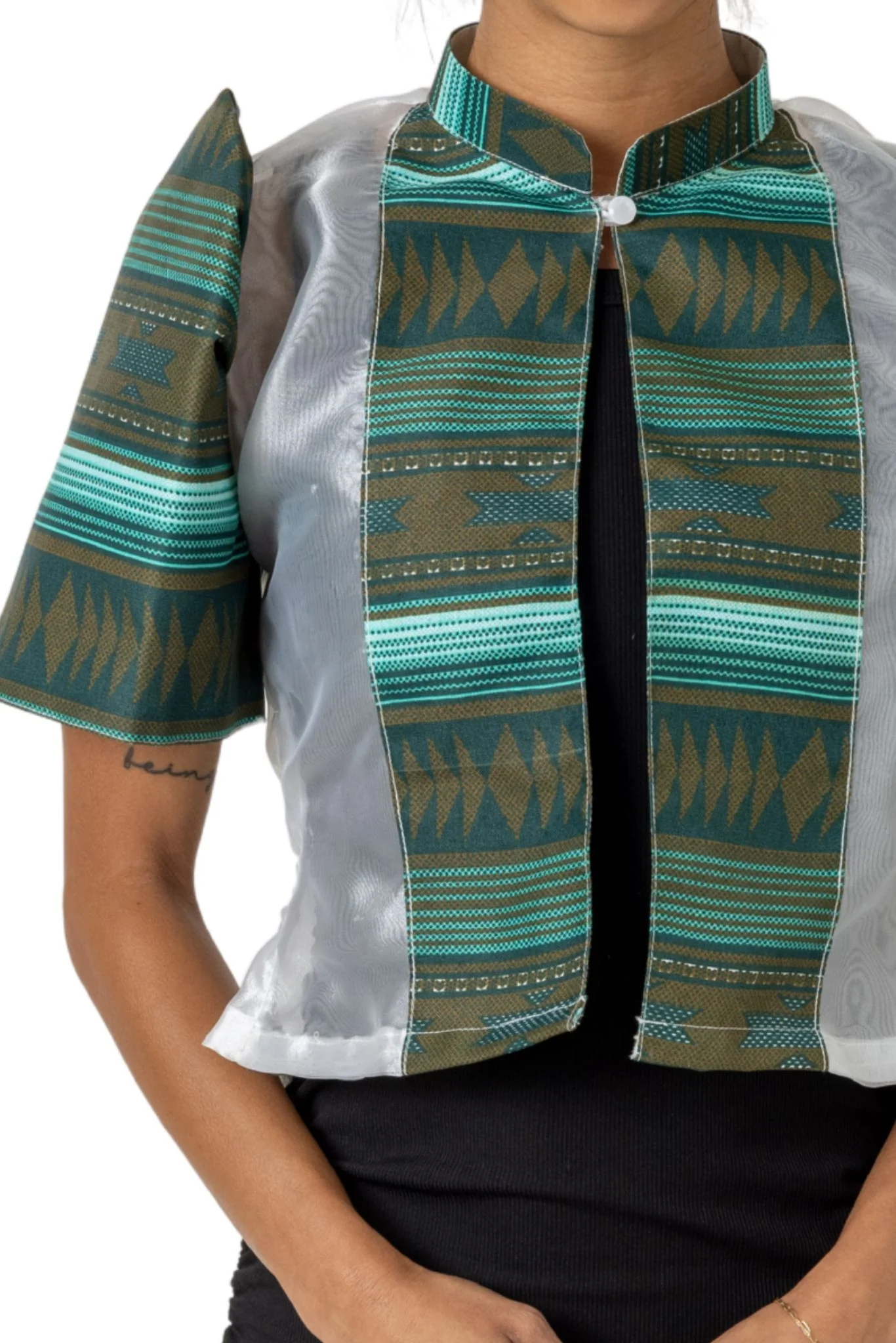 WR19 - One-Button Bolero Ethnic Green - Image 3