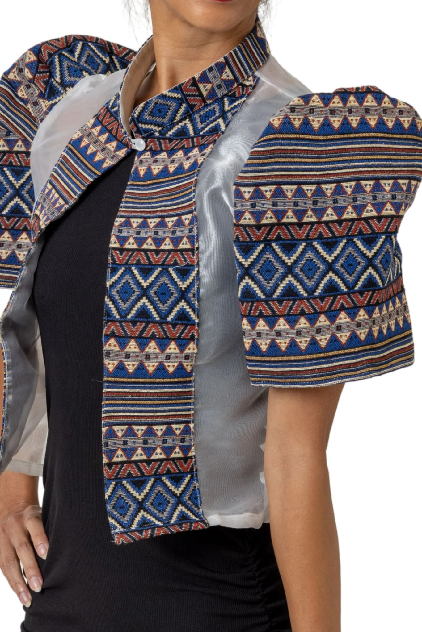 WR20 - One-Button Bolero Ethnic Blue and Red - Image 3