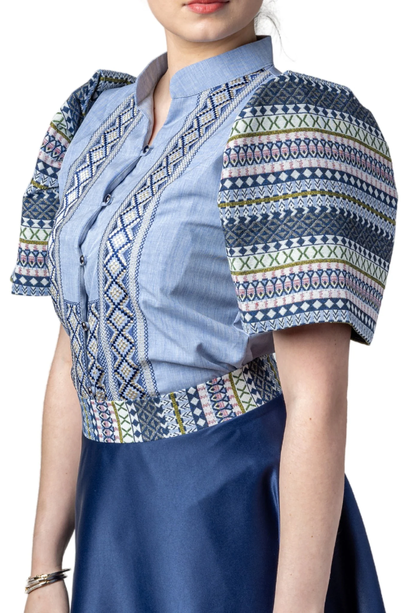 WS21 - Baro't Saya Ethnic Filipiniana Blue - Blouse and Skirt Set - Image 3