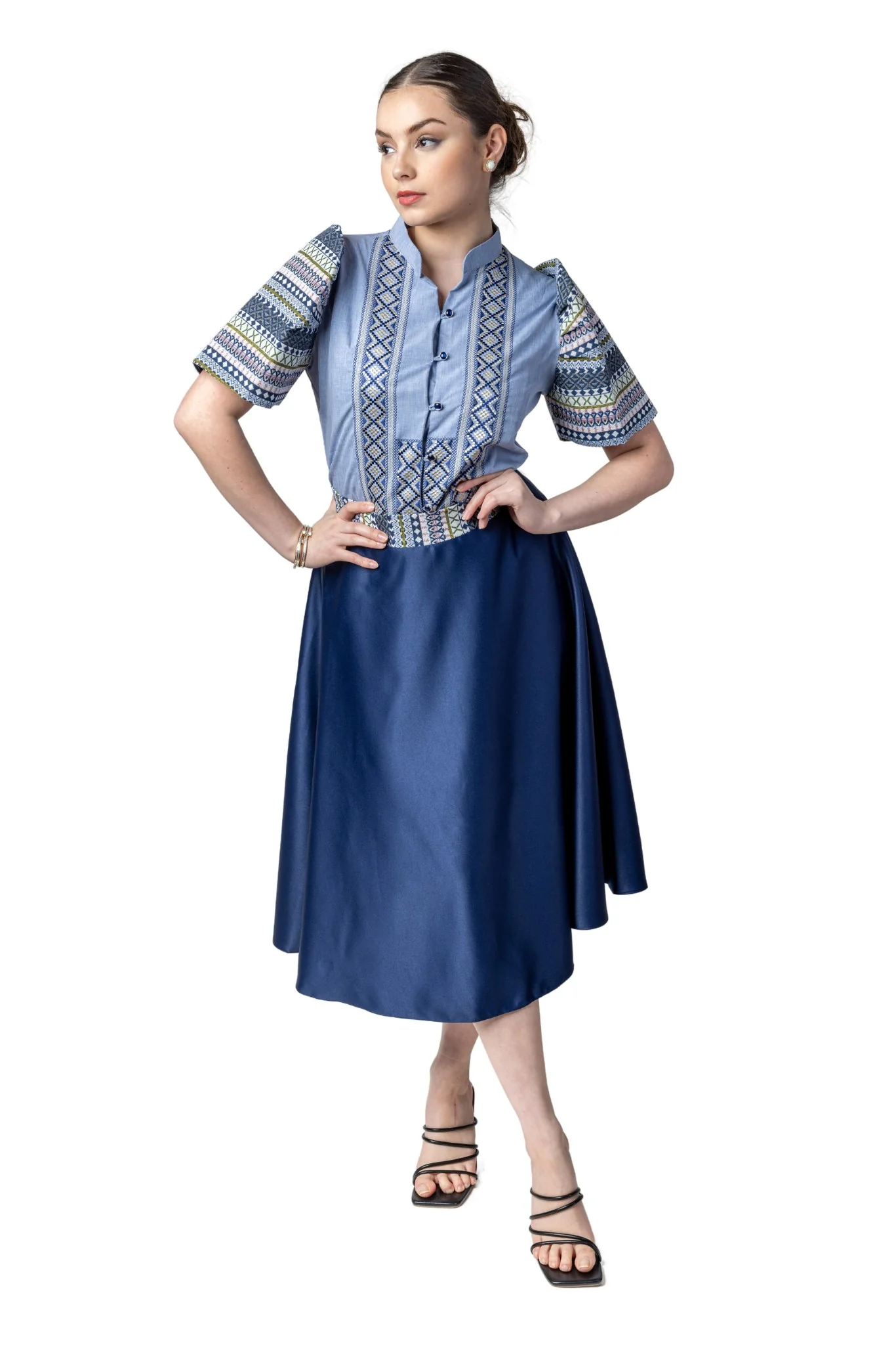 WS21 - Baro't Saya Ethnic Filipiniana Blue - Blouse and Skirt Set - Image 4