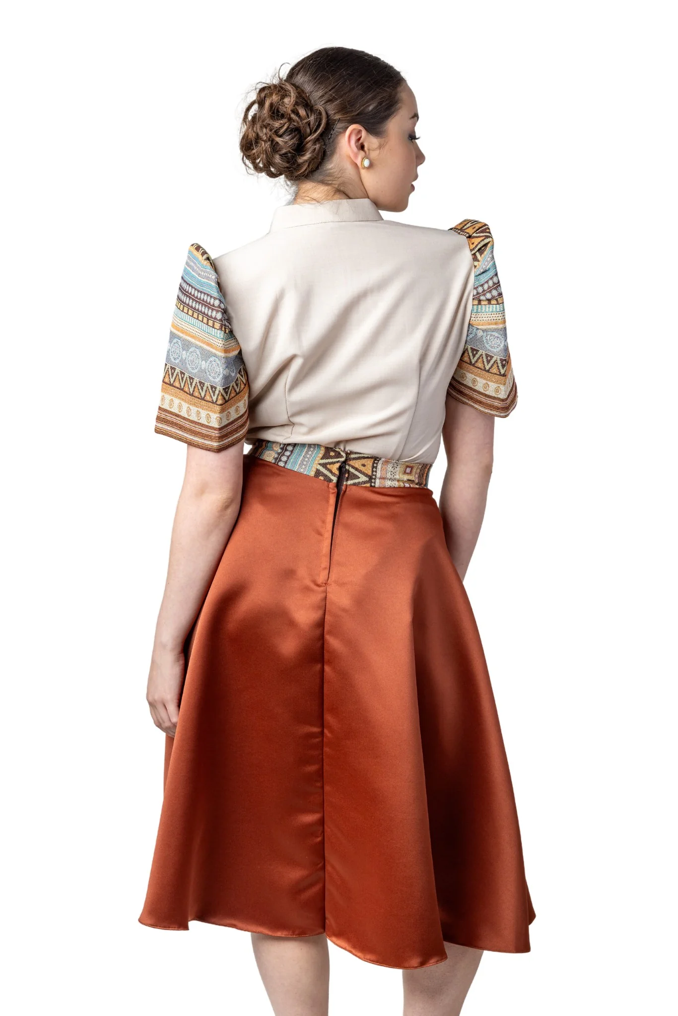 WS22 - Baro't Saya Ethnic Filipiniana Copper - Blouse and Skirt Set - Image 2