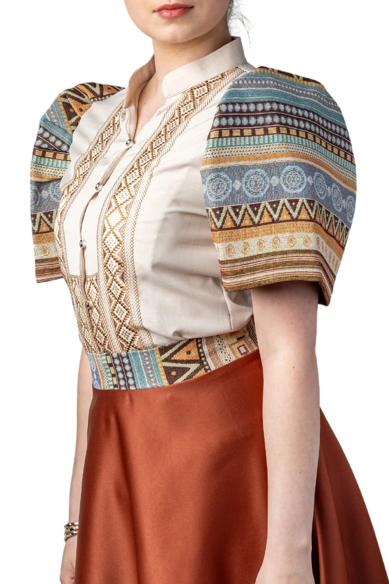 WS22 - Baro't Saya Ethnic Filipiniana Copper - Blouse and Skirt Set - Image 3